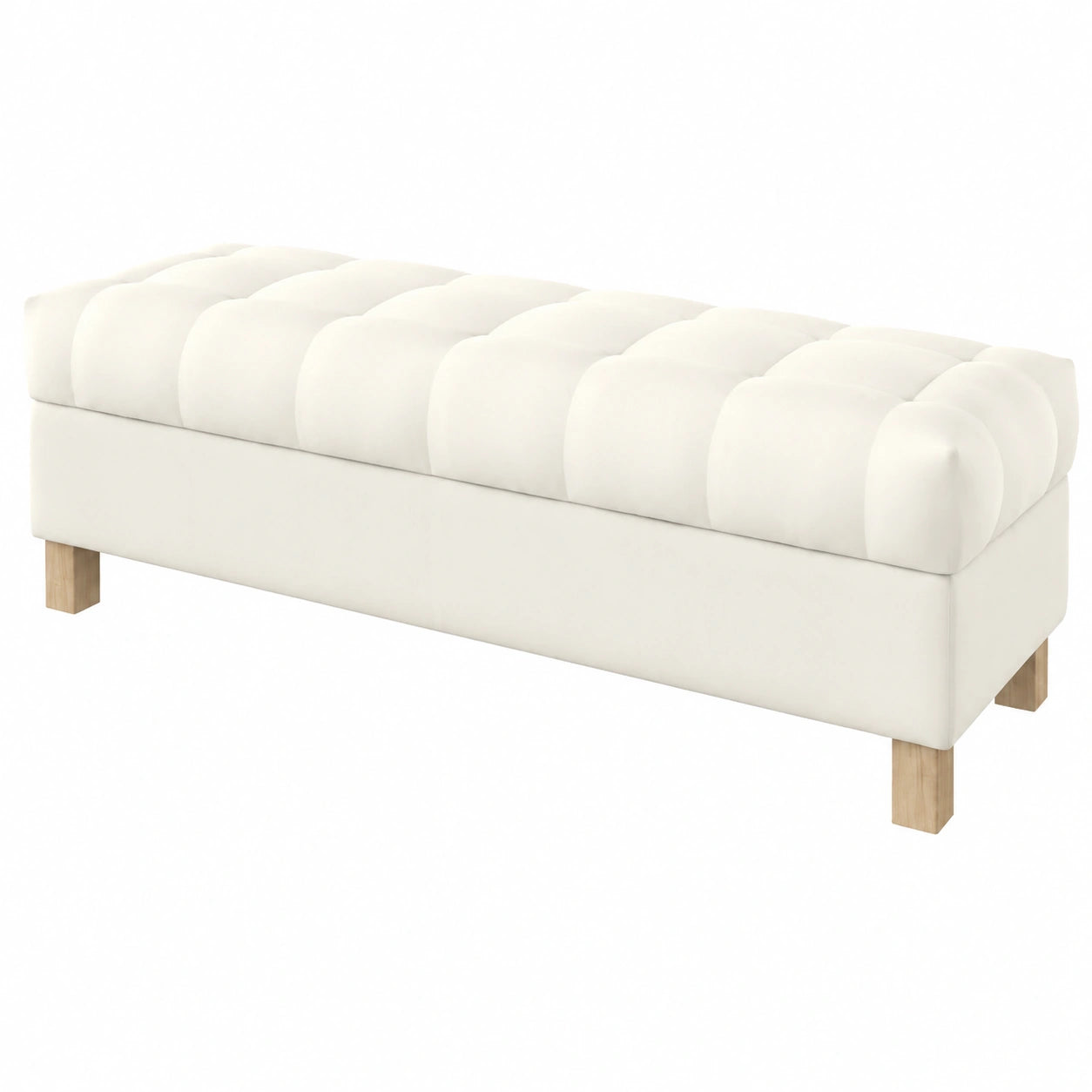 Gepolsterte Sitzbank mit Stauraum, Majestic Velvet Creme, 140 cm, Ecru