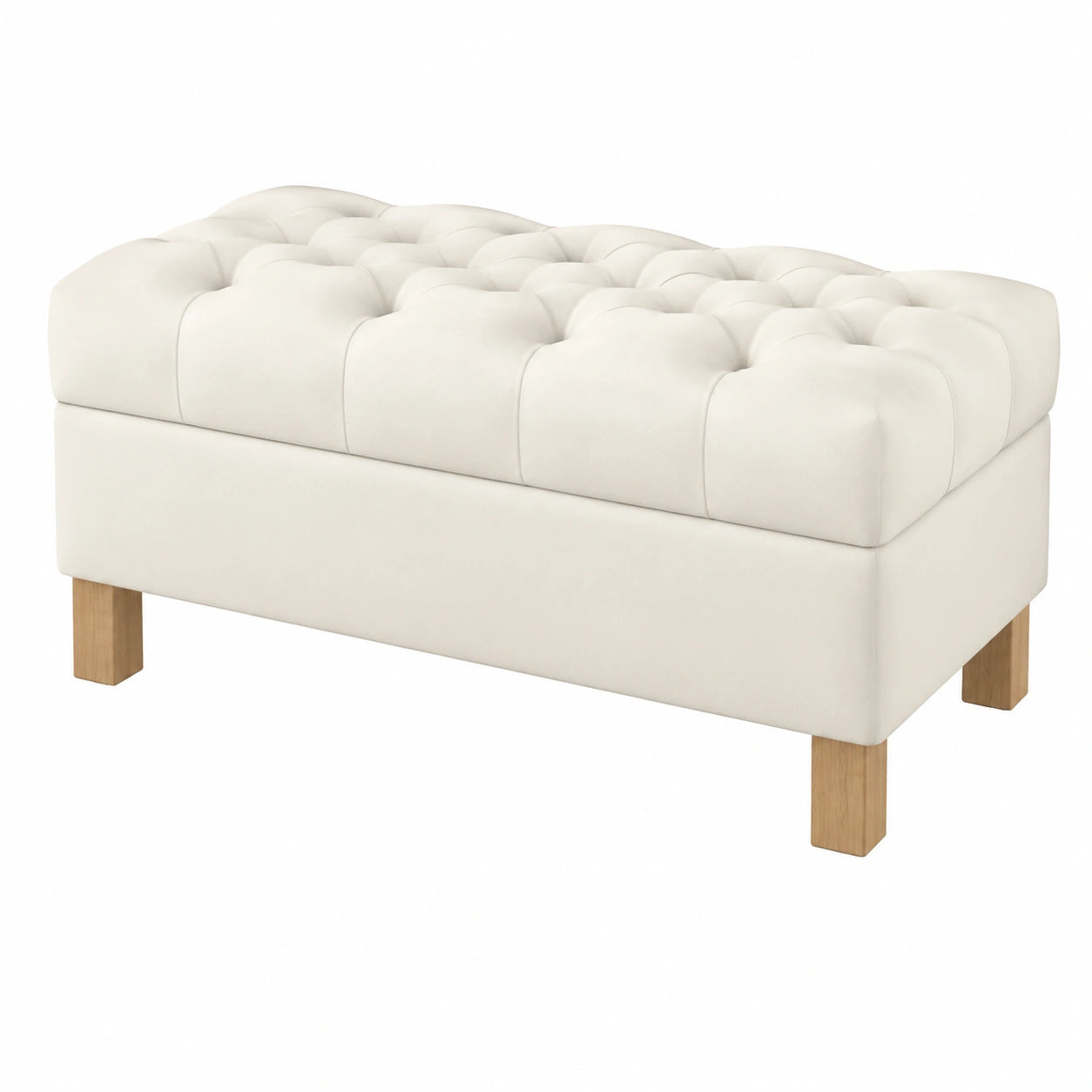 Gepolsterte Sitzbank mit Stauraum, 100 cm, Samtstoff Creme, quadratische Beine