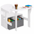 Lestarain Kindertisch und Truhenbank-Set, Multifunktionale Kindermöbel mit Stauraum, Weiß-Grau