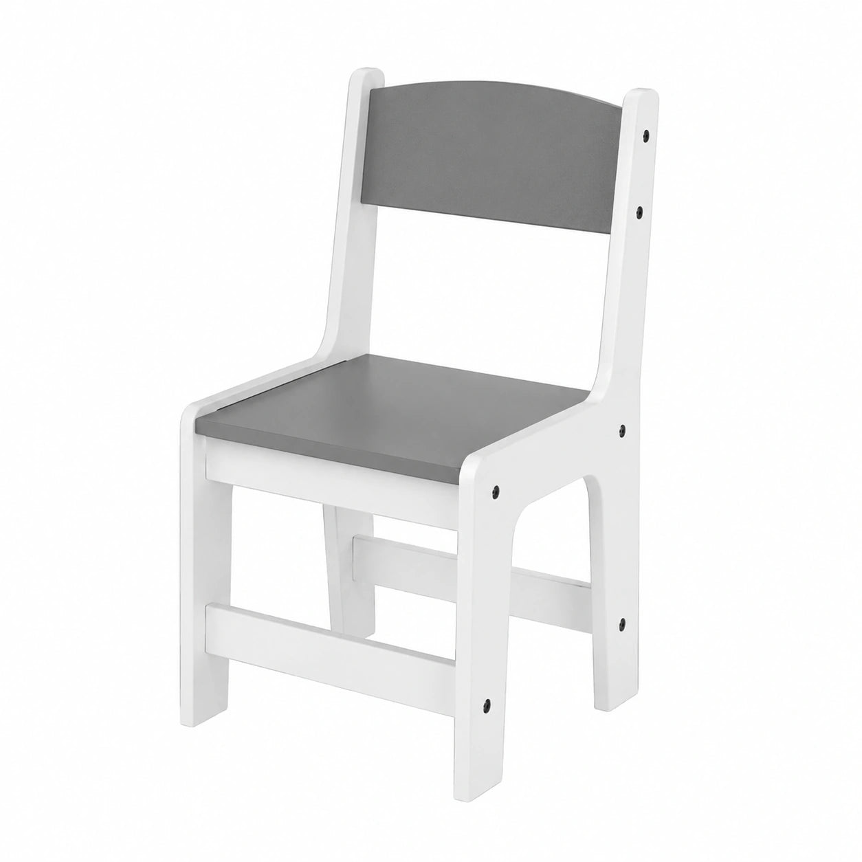 MAMIZO Kinderstuhl-Set aus Holz, 2 Stühle ab 1 Jahr, bis 80 kg belastbar, mit Rückenlehne und Fußstütze, in Weiß und Grau, Sitzhöhe 27 cm, ideal für Kinderzimmer