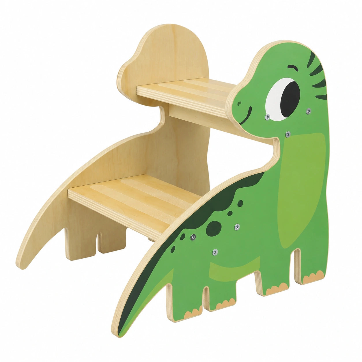 Kinder-Tritthocker aus Holz, 2 Stufen, rutschfest und wasserabweisend, Dino-Design, ideal für Bad, Küche und Töpfchentraining