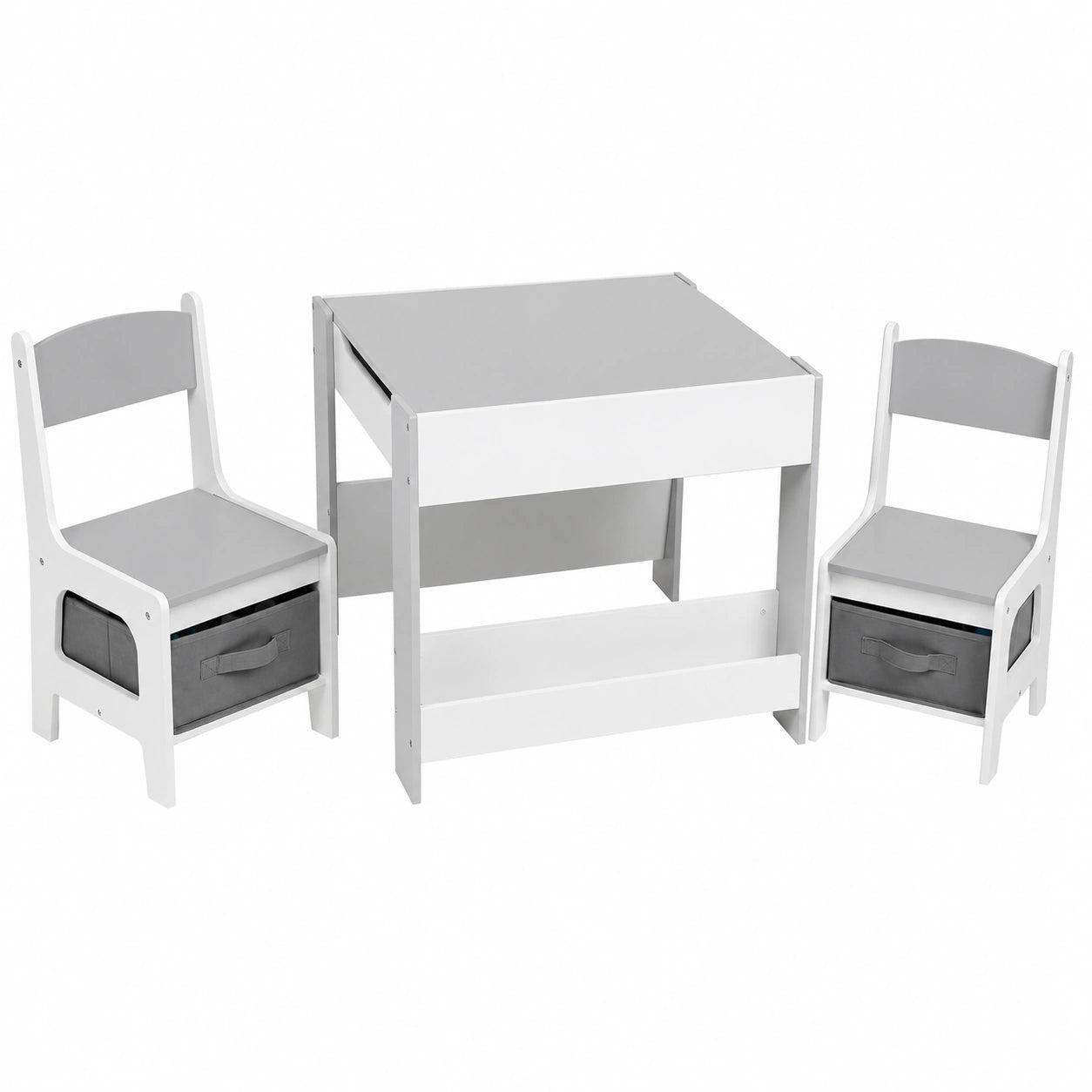 Yorbay Multifunktionaler Kindertisch-Set aus Holz mit Stauraum und Regal, 3-in-1 Tisch für Malen, Spielen und Lernen, Vorschule, Spielzimmer (Grau)