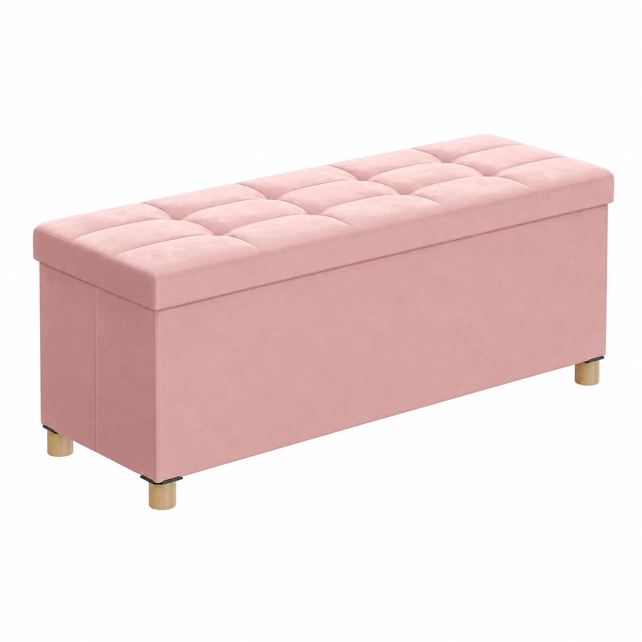 Faltbare Sitzbank mit Stauraum, 112L, Samt, bis zu 300 kg, Rosa