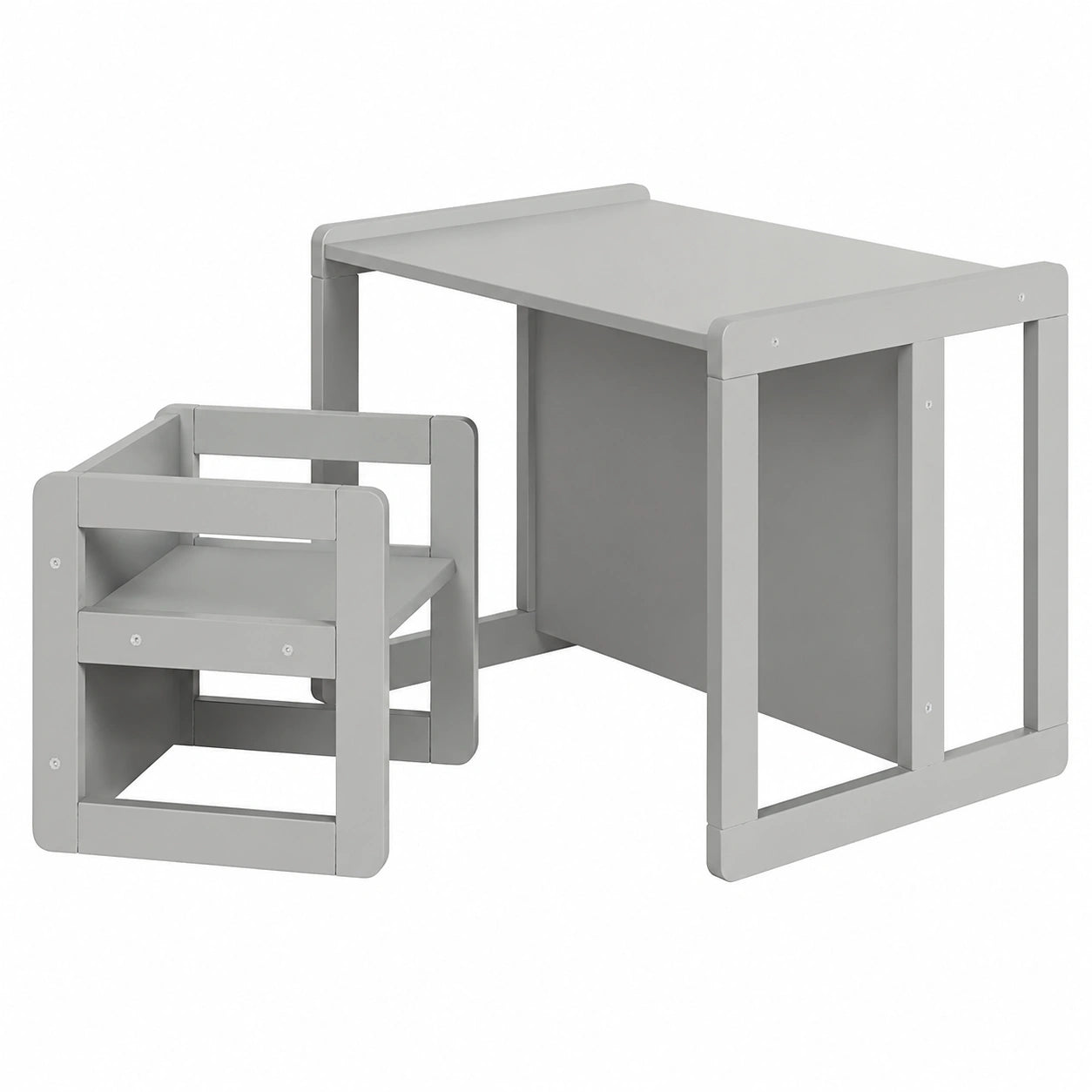 roba 3-in-1 Kindersitzgruppe - Hocker und umbaubare Kinderbank aus Holz, grau
