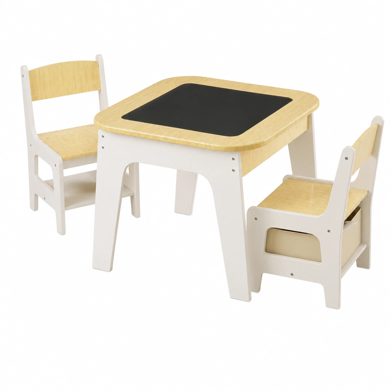 Kindersitzgruppe aus Holz mit Tisch und 2 Stühlen, Stauraum, für Kinderzimmer