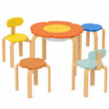 Bunte 5-teilige Kinder-Sitzgruppe mit Stauraum: Blumige Holz-Kindermöbel für Kinderzimmer, Alter 3-8 Jahre