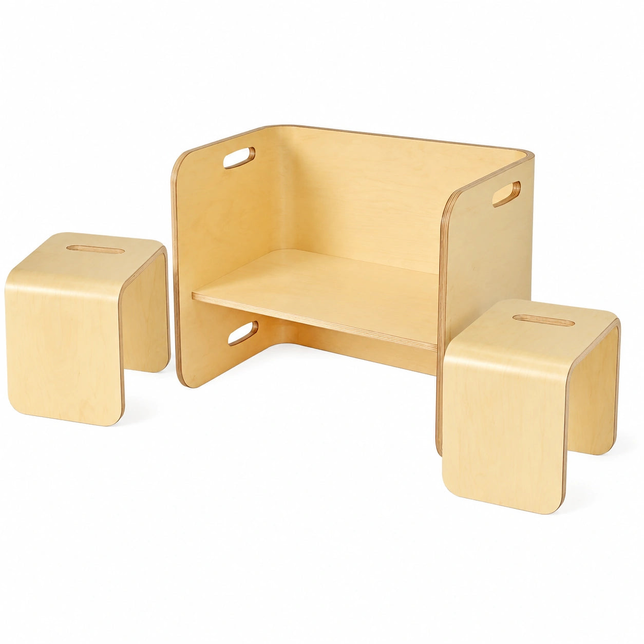 DREAMADE 3-teiliges Kindermöbel-Set aus Birkenholz, Tisch und 2 Stühle, ideal für Kinderzimmer und Kindergarten (Natur)