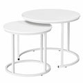 Rundes Beistelltisch-Set aus Holz und Metall, 2-teilig, für Wohnzimmer und Balkon, Weiß