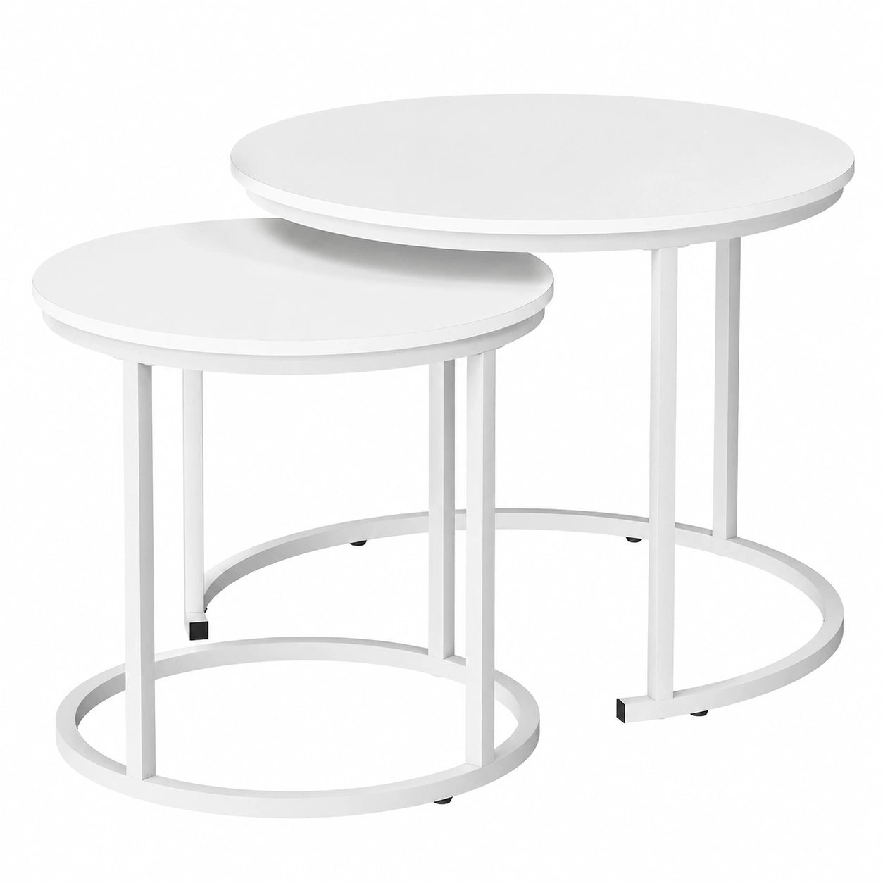 Rundes Beistelltisch-Set aus Holz und Metall, 2-teilig, für Wohnzimmer und Balkon, Weiß