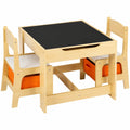 GOPLUS 3-teiliges Kinder-Sitzset aus Holz, inkl. Tisch mit Stauraum und 2 Stühlen, ideal für Mädchen und Jungen