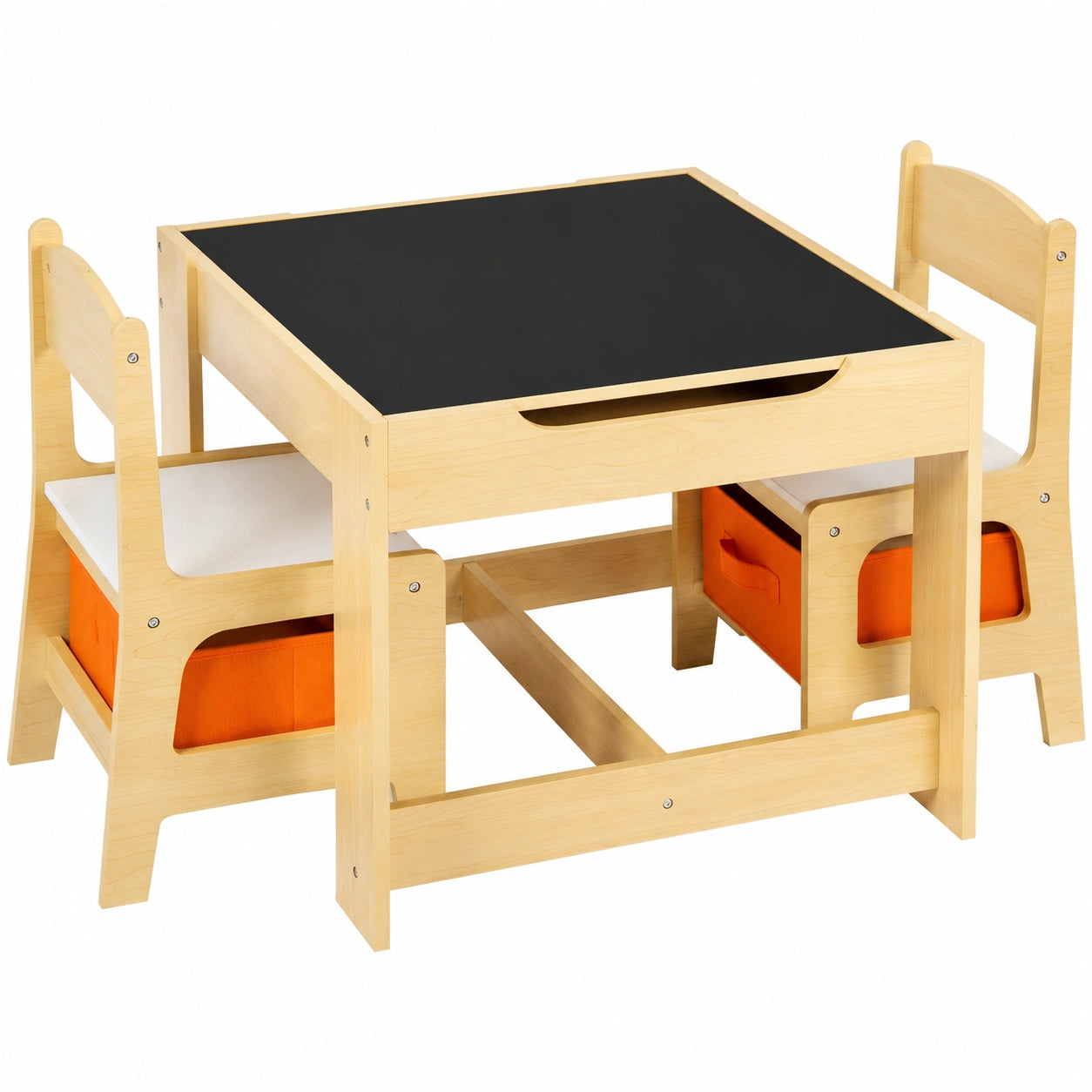 GOPLUS 3-teiliges Kinder-Sitzset aus Holz, inkl. Tisch mit Stauraum und 2 Stühlen, ideal für Mädchen und Jungen