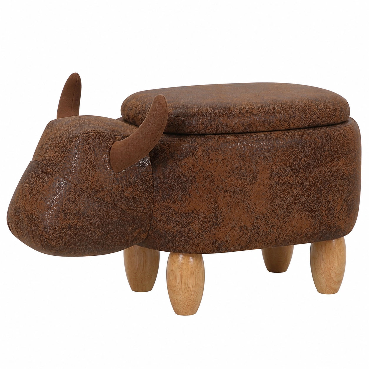 Kinderhocker Stier mit Stauraum – Sitzbox & Organizer aus Kunstleder, Holzbeine, ideal für Kinderzimmer