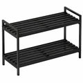 Modernes Schuhregal aus Metall und Bambus, platzsparend, für Flur und Wohnzimmer, 2 Ebenen, 73x30x41cm