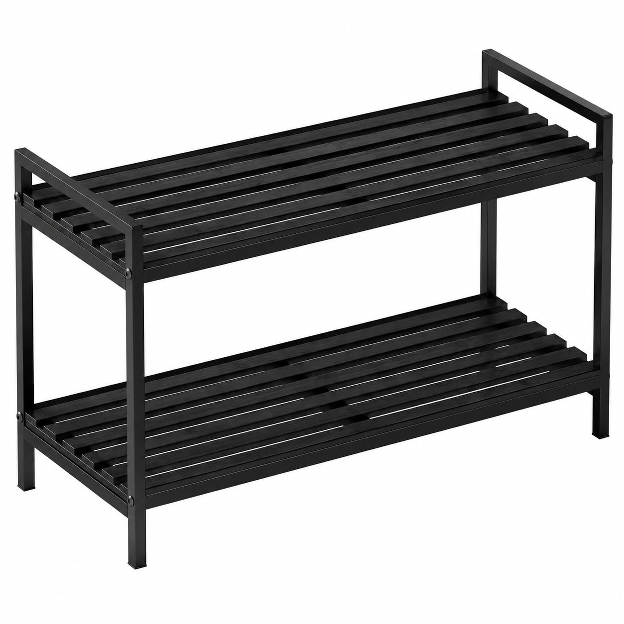 Modernes Schuhregal aus Metall und Bambus, platzsparend, für Flur und Wohnzimmer, 2 Ebenen, 73x30x41cm