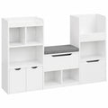 FOREHILL Kinderregal mit Sitzbank und Aufbewahrungsboxen, Spielzeug- und Bücherregal, 3 Ebenen, Weiß, 183,5x94,5x29,8 cm
