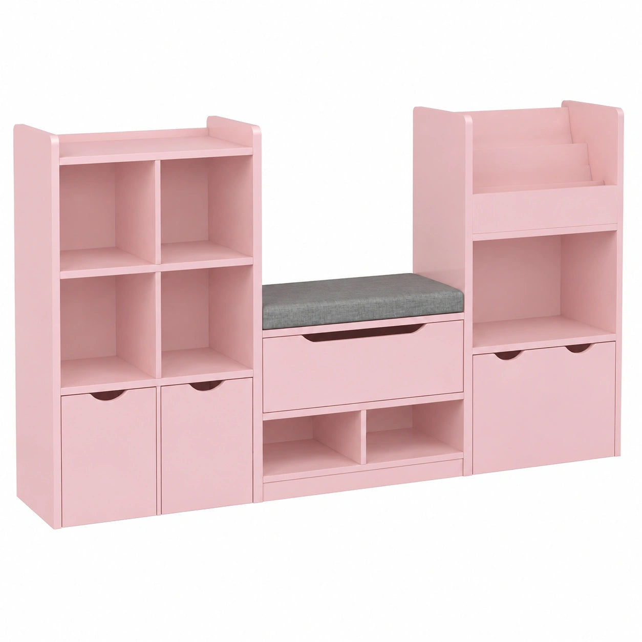 FOREHILL Kinder Bücherregal mit Sitzbank - 3 Ablagefächer, 183cm Breit, Rosa