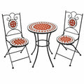 Terracotta Mosaik Bistro-Set: Runder Beistelltisch mit 2 Stühlen, wetterfeste Balkon- und Gartenmöbel