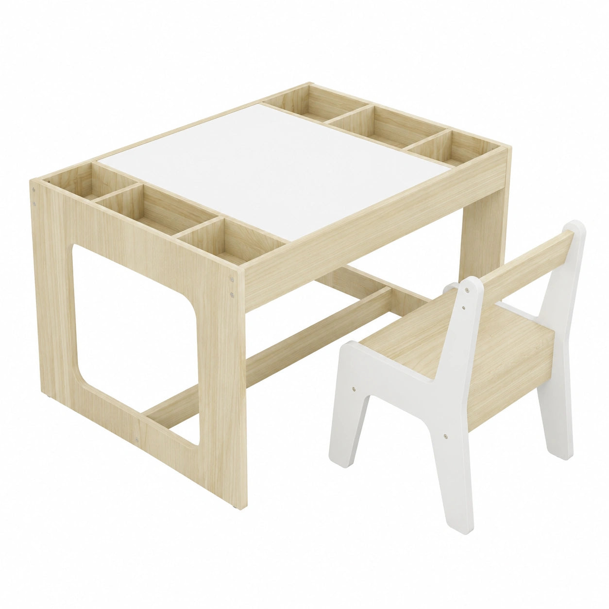 Holz-Kindersitzgruppe mit Stauräumen, wendbare Tischplatte, inklusive 2 Stühlen, ideal für Kita und Zuhause, ab 3 Jahren