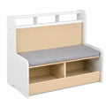 COSTWAY Kinder Bücherregal mit Sitzbank in Froschdesign, 3-in-1 Holz-Spielzeugregal mit gepolstertem Kissen und 2 Fächern, ideal für Kinderzimmer oder Spielzimmer (Weiß)