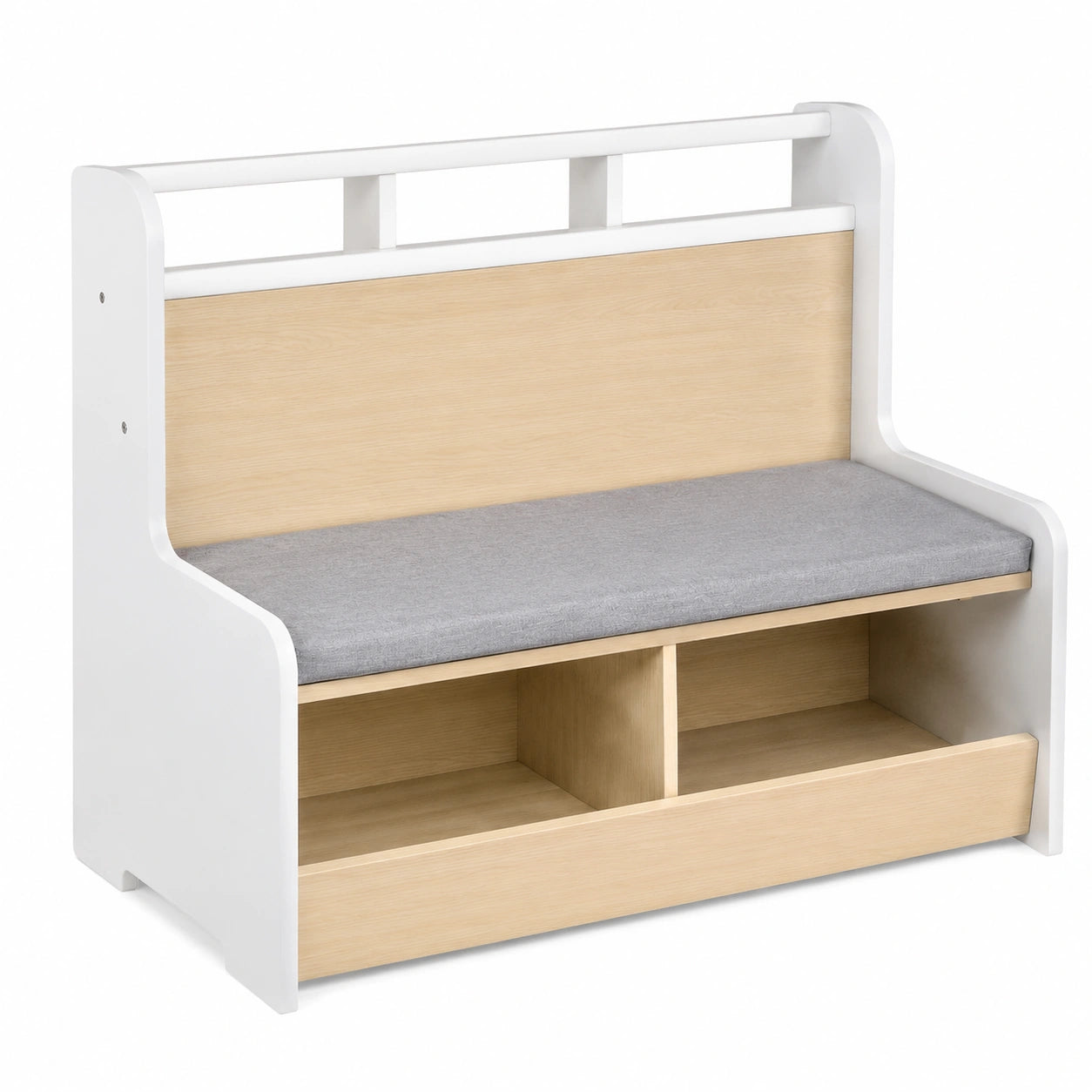 COSTWAY Kinder Bücherregal mit Sitzbank in Froschdesign, 3-in-1 Holz-Spielzeugregal mit gepolstertem Kissen und 2 Fächern, ideal für Kinderzimmer oder Spielzimmer (Weiß)