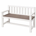 Robuste Kinder-Gartenbank aus Holz mit Lehne und wetterfester Abdeckung, 2-Sitzer Outdoor Sitzbank in Naturholz, Weiß, Grau und Anthrazit