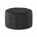 Runder schwarzer Samt-Pouf mit dekorativer Steppung – Moderner Stil