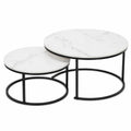 Modernes Satztisch Set aus Holz, 2-in-1 Runde Beistelltische, Weiß, 80x80cm & 60x60cm
