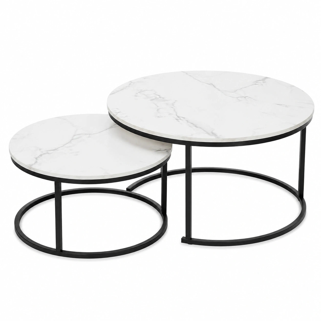 Modernes Satztisch Set aus Holz, 2-in-1 Runde Beistelltische, Weiß, 80x80cm & 60x60cm