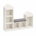 Kinder-Bücherregal mit Sitzbank und Stauraum, 2-in-1 Regal mit 8 Fächern und Kissen für Kinderzimmer und Leseecke, 121 x 30 x 108 cm